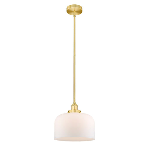 Innovations Bell 12in 1-Light Mini Pendant | Industrial Satin Gold Steel and Matte White Frosted Glass | Kitchen Island & Dining | Model 616-1SH-SG-G71-L
