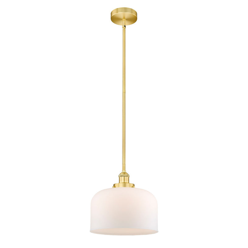 Innovations Bell 12in 1-Light Mini Pendant | Satin Gold Steel and Matte White Frosted Glass | Kitchen Island & Dining Room | Model 616-1SH-SG-G71-L-LED