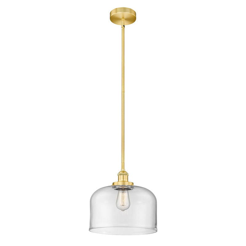 Innovations Bell 12in 1-Light Mini Pendant | Satin Gold Steel and Clear Glass | Kitchen Island & Dining Room | 11.5 x 10.25 | Model 616-1SH-SG-G72-L-LED