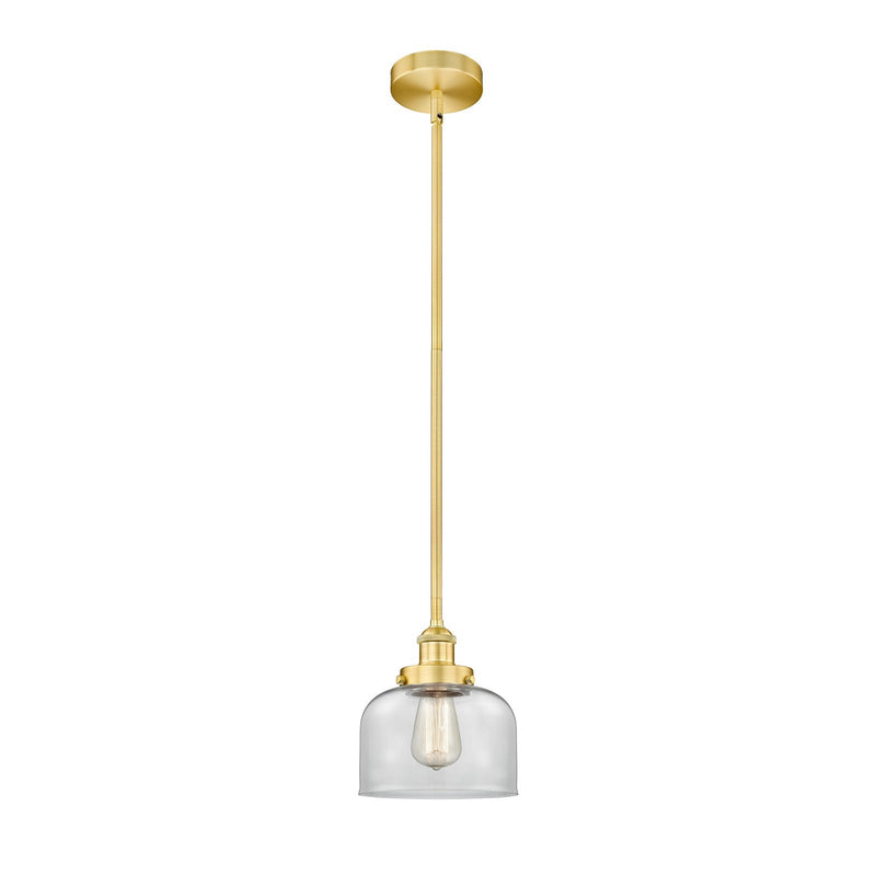 Innovations Bell 8in 1-Light Mini Pendant | Industrial Satin Gold and Clear Glass | Kitchen Island & Dining Room | 7.75 x 8.25 | Model 616-1SH-SG-G72-LED