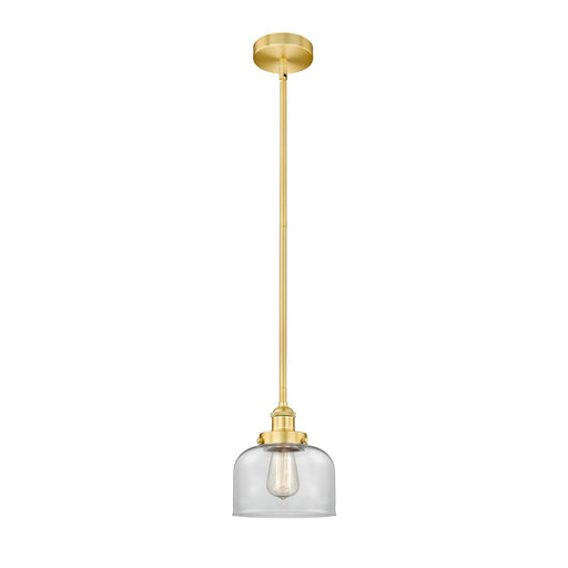 Innovations Bell 8in 1-Light Mini Pendant | Industrial Satin Gold and Clear Glass | Kitchen Island & Dining Room | 7.75 x 8.25 | Model 616-1SH-SG-G72-LED