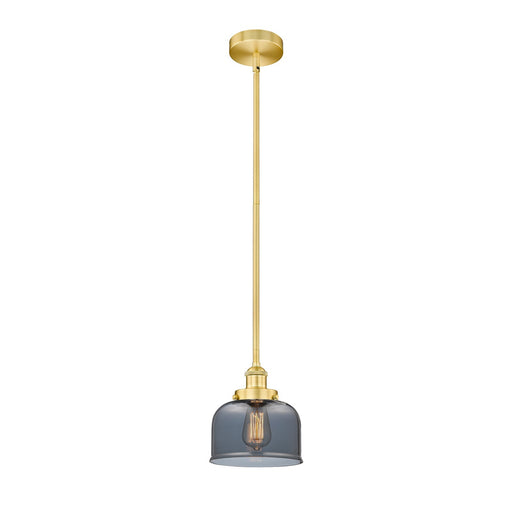 Innovations Bell 8in 1-Light Mini Pendant | Industrial Satin Gold Steel and Light Smoke Glass | Kitchen Island & Dining Room | 7.75 | Model 616-1SH-SG-G73