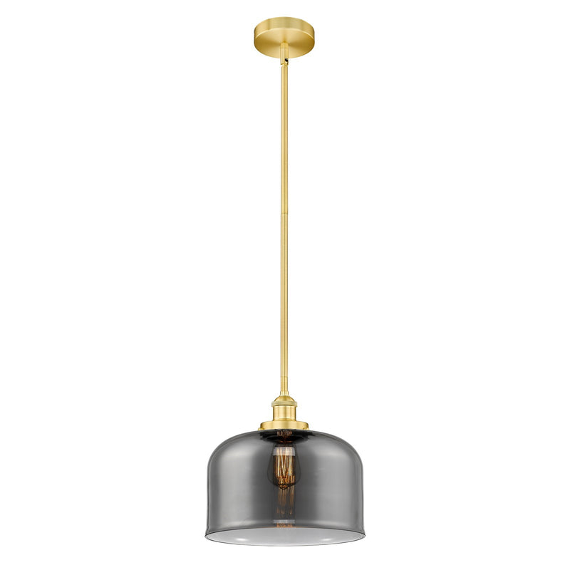 Innovations Bell 12in 1-Light Mini Pendant | Industrial Satin Gold Steel and Light Smoke Glass | Kitchen Island & Dining Room | Model 616-1SH-SG-G73-L