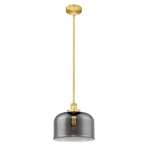 Innovations Bell 12in 1-Light Mini Pendant | Industrial Satin Gold Steel and Light Smoke Glass | Kitchen Island & Dining Room | Model 616-1SH-SG-G73-L-LED