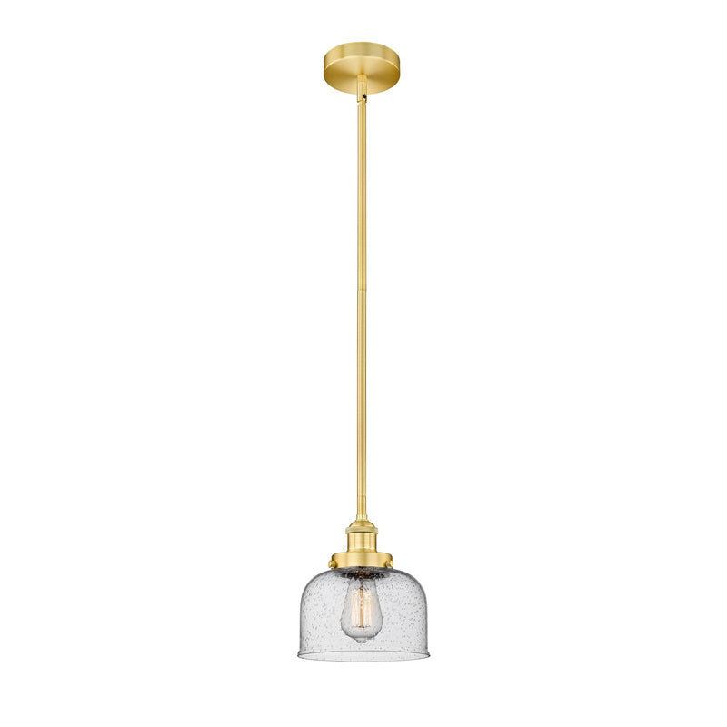 Innovations Bell 8in 1-Light Mini Pendant | Industrial Satin Gold Steel and Seedy Glass | Kitchen Island & Dining Room | 8 x 8 x 8 | Model 616-1SH-SG-G74
