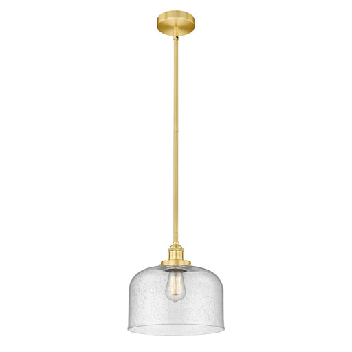 Innovations Bell 12in 1-Light Mini Pendant | Industrial Satin Gold Steel and Seedy Glass | Kitchen Island | 11.5 x 11.5 x 10.25 in | Model 616-1SH-SG-G74-L