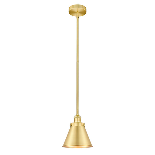 Innovations Appalachian 8in 1-Light Mini Pendant | Industrial Satin Gold Steel and Cast Brass with Satin Gold Metal Shade | Model 616-1SH-SG-M13-SG