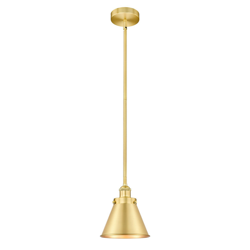 Innovations Appalachian 8in 1-Light Mini Pendant | Traditional Industrial Satin Gold Steel and Satin Gold Metal Shade | Model 616-1SH-SG-M13-SG-LED