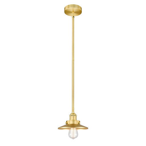 Innovations Edison 8in 1-Light Mini Pendant | Industrial Satin Gold Steel and Cast Brass with Satin Gold Metal Cone Shade | Model 616-1SH-SG-M4-LED