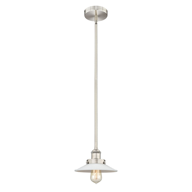 Innovations Halophane 9in 1-Light Mini Pendant | Industrial Brushed Satin Nickel Steel and Matte White Frosted Glass | Kitchen | Model 616-1SH-SN-G1-LED