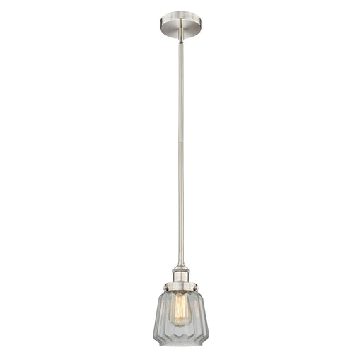 Innovations Lighting Chatham 7in 1-Light Mini Pendant | Art Deco Brushed Satin Nickel and Clear Ribbed Glass | Kitchen Island & | Model 616-1SH-SN-G142