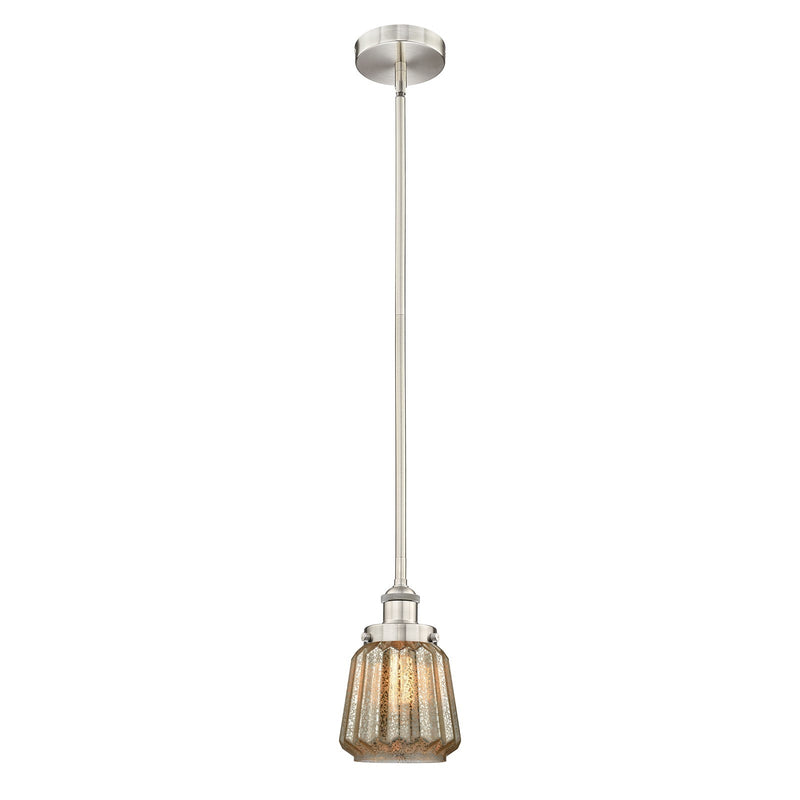 Innovations Chatham 7in 1-Light Mini Pendant | Art Deco Brushed Satin Nickel Steel and Mercury Ribbed Glass | Kitchen Island & | Model 616-1SH-SN-G146
