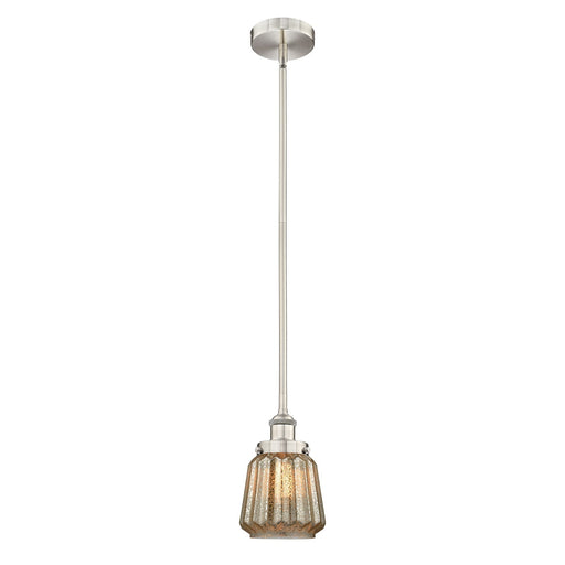 Innovations Chatham 7in 1-Light Mini Pendant | Art Deco Brushed Satin Nickel Steel and Mercury Ribbed Glass | Kitchen Island & | Model 616-1SH-SN-G146