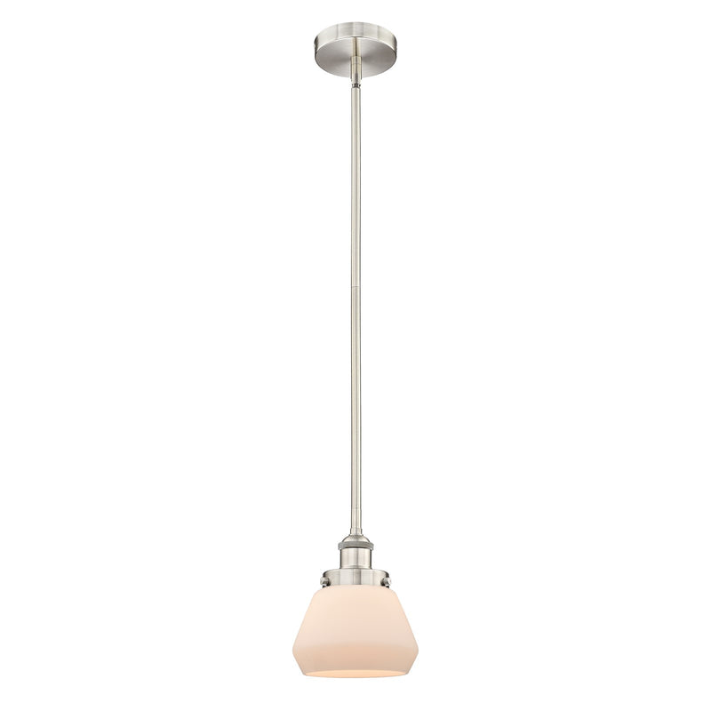 Innovations Fulton 7in 1-Light Mini Pendant | Industrial Farmhouse Brushed Satin Nickel and Matte White Frosted Glass | Model 616-1SH-SN-G171-LED