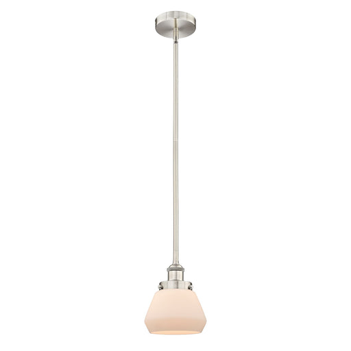 Innovations Fulton 7in 1-Light Mini Pendant | Industrial Farmhouse Brushed Satin Nickel and Matte White Frosted Glass | Model 616-1SH-SN-G171-LED