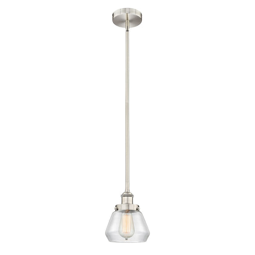 Innovations Fulton 7in 1-Light Mini Pendant | Industrial Brushed Satin Nickel Steel and Clear Cone Glass | Kitchen Island & Dining | Model 616-1SH-SN-G172