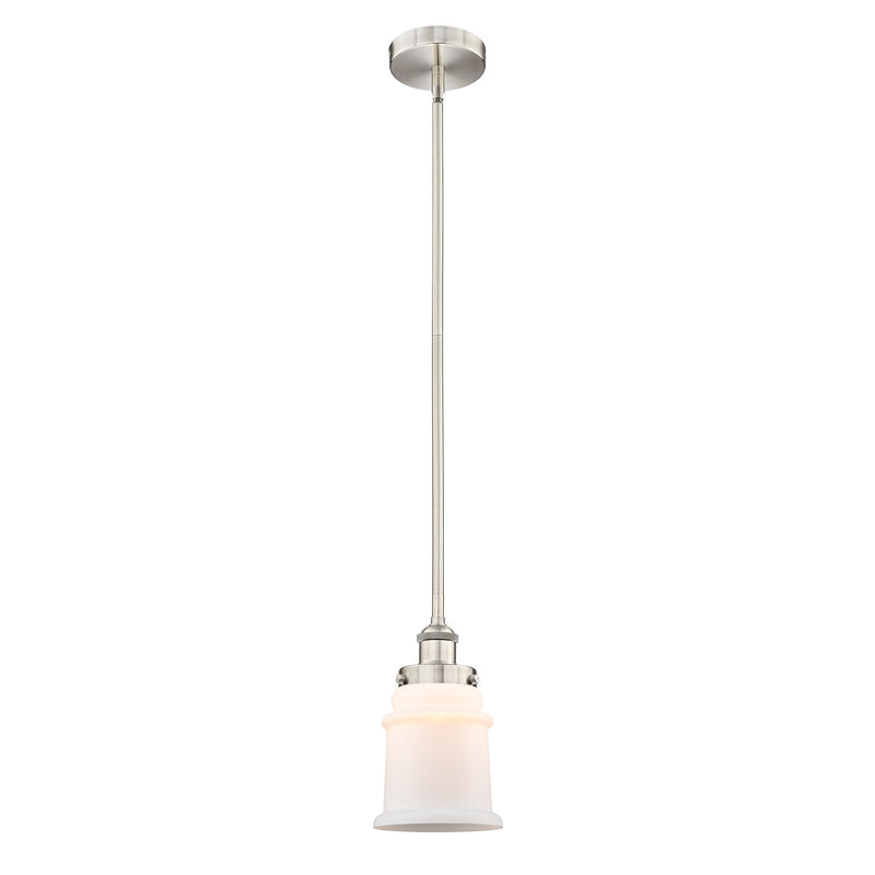Innovations Canton 6in 1-Light Mini Pendant | Industrial Brushed Satin Nickel and Matte White Frosted Glass | Kitchen Island & | Model 616-1SH-SN-G181