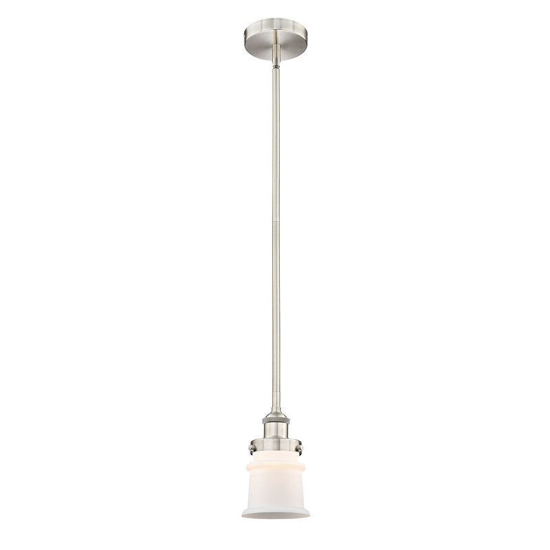 Innovations Canton 5.25in 1-Light Mini Pendant | Industrial Brushed Satin Nickel and Matte White Frosted Glass | Kitchen | Model 616-1SH-SN-G181S-LED