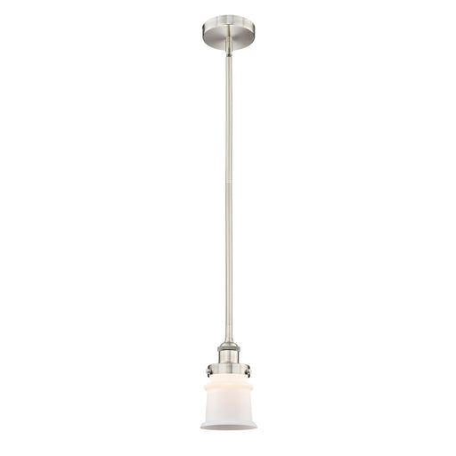 Innovations Canton 5.25in 1-Light Mini Pendant | Industrial Brushed Satin Nickel and Matte White Frosted Glass | Kitchen | Model 616-1SH-SN-G181S-LED