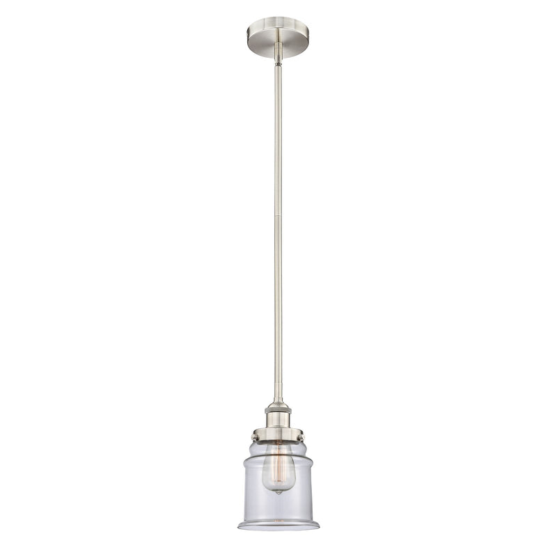 Innovations Canton 6in 1-Light Mini Pendant | Industrial Brushed Satin Nickel Steel and Clear Glass | Kitchen Island & Dining Room | Model 616-1SH-SN-G182