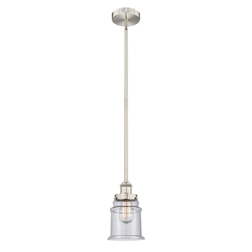 Innovations Canton 6in 1-Light Mini Pendant | Industrial Brushed Satin Nickel Steel and Seedy Glass | Kitchen Island & Dining | Model 616-1SH-SN-G184-LED