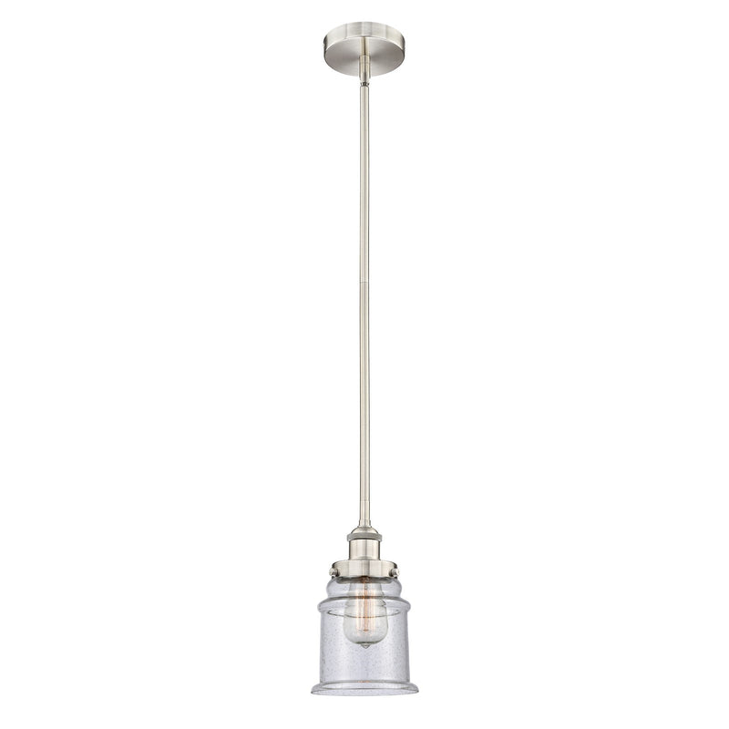 Innovations Canton 6in 1-Light Mini Pendant | Industrial Brushed Satin Nickel Steel and Seedy Glass | Kitchen Island & Dining | Model 616-1SH-SN-G184-LED