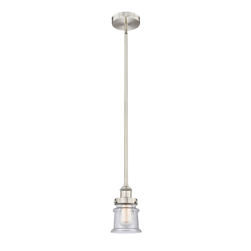 Innovations Canton 5.25in 1-Light Mini Pendant | Industrial Brushed Satin Nickel and Seedy Glass | Kitchen Island & Dining | Model 616-1SH-SN-G184S-LED