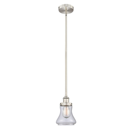 Innovations Bellmont 6in 1-Light Mini Pendant | Industrial Brushed Satin Nickel Steel and Clear Glass | Kitchen Island & Dining | Model 616-1SH-SN-G192