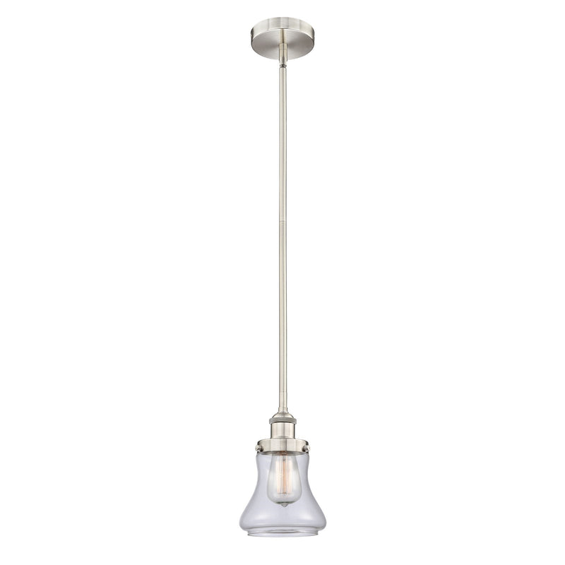 Innovations Bellmont 6in 1-Light Mini Pendant | Industrial Brushed Satin Nickel Steel and Clear Glass | Kitchen Island & | Model 616-1SH-SN-G192-LED