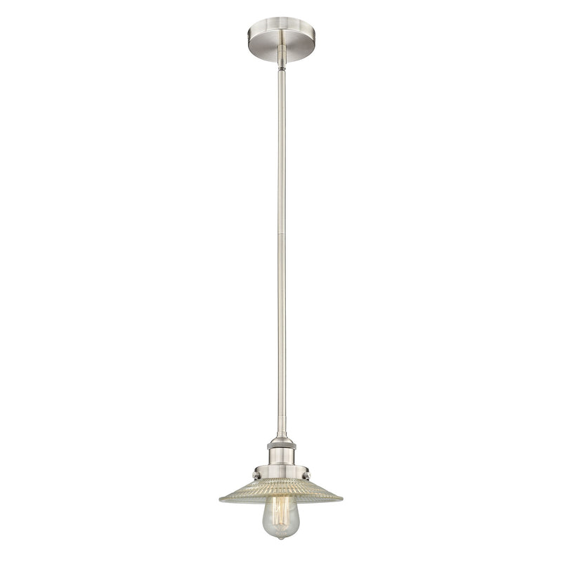 Innovations Halophane 9in 1-Light Mini Pendant | Industrial Brushed Satin Nickel Steel and Clear Halophane Glass | Kitchen Island & | Model 616-1SH-SN-G2