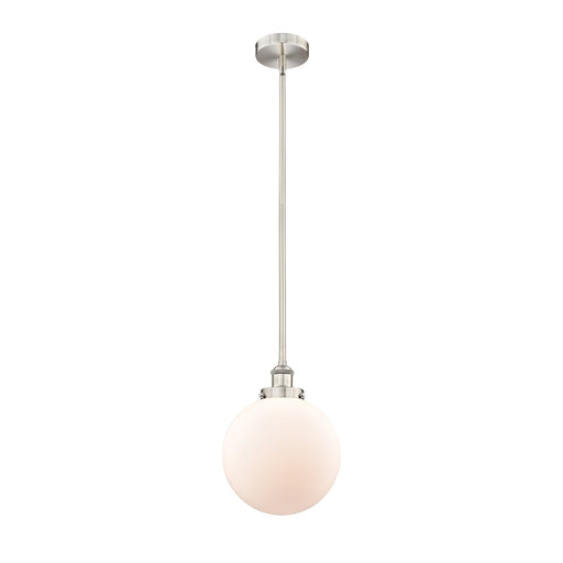 Innovations Beacon 10in 1-Light Mini Pendant | Industrial Brushed Satin Nickel Steel and Matte White Frosted Glass | Model 616-1SH-SN-G201-10-LED