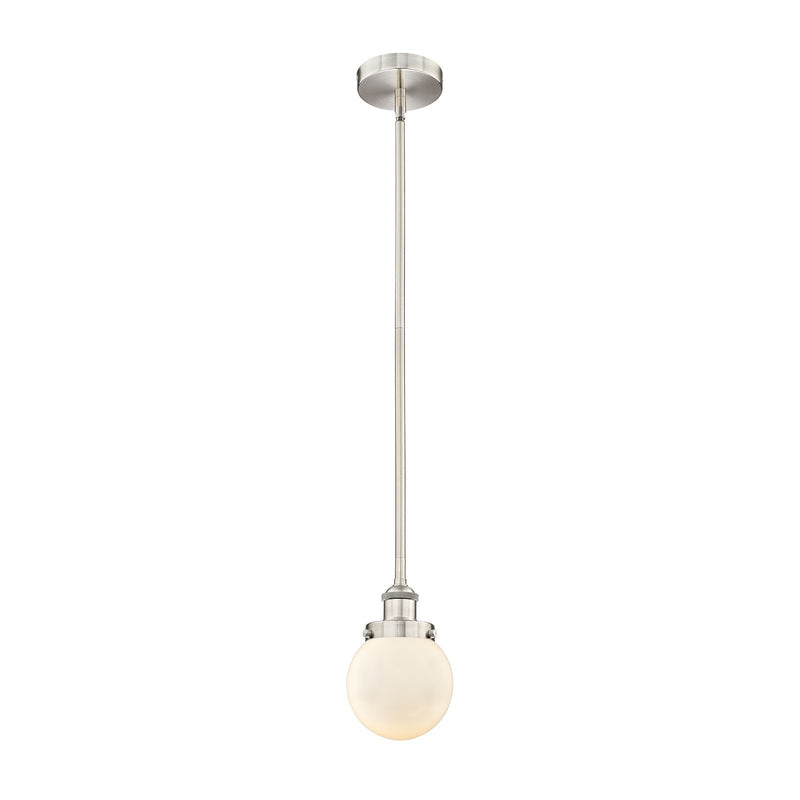 Innovations Beacon 6in 1-Light Mini Pendant | Industrial Brushed Satin Nickel and Matte White Frosted Glass | Kitchen Island & | Model 616-1SH-SN-G201-6