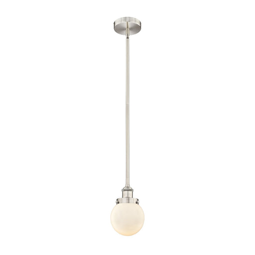 Innovations Beacon 6in 1-Light Mini Pendant | Industrial Brushed Satin Nickel Steel and Matte White Frosted Glass | Kitchen | Model 616-1SH-SN-G201-6-LED