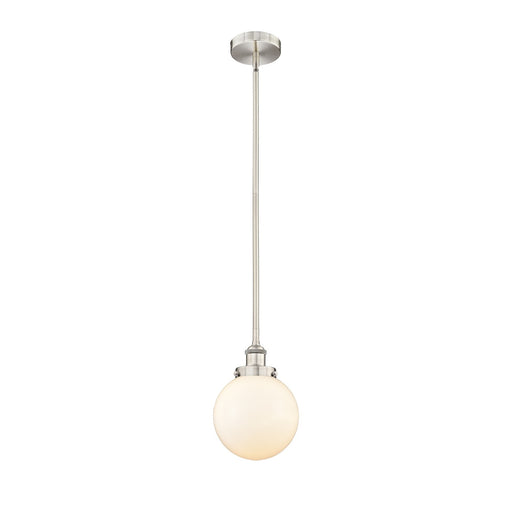 Innovations Beacon 8in 1-Light Mini Pendant | Industrial Brushed Satin Nickel Steel and Matte White Frosted Glass | Kitchen | Model 616-1SH-SN-G201-8-LED