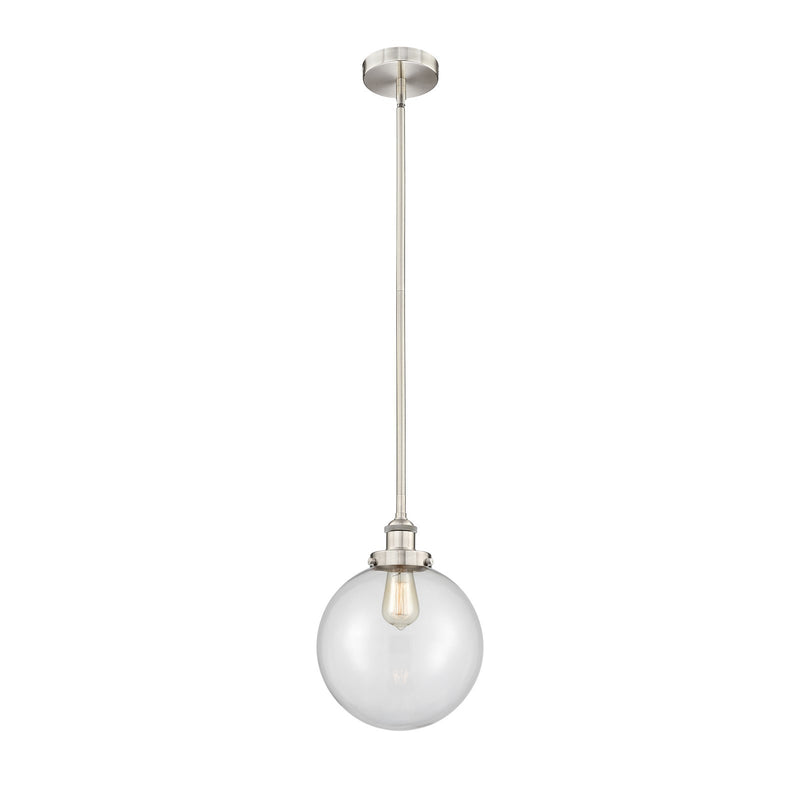 Innovations Beacon 10in 1-Light Mini Pendant | Industrial Brushed Satin Nickel Steel and Clear Glass | Kitchen Island & Dining | Model 616-1SH-SN-G202-10