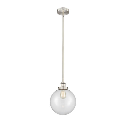 Innovations Beacon 10in 1-Light Mini Pendant | Industrial Brushed Satin Nickel Steel and Clear Glass | Kitchen Island & Dining | Model 616-1SH-SN-G202-10