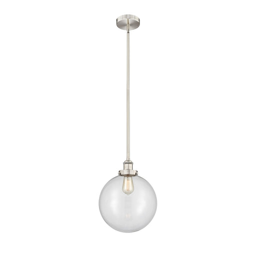 Innovations Beacon 12in 1-Light Mini Pendant | Industrial Brushed Satin Nickel Steel and Clear Glass | Kitchen Island & | Model 616-1SH-SN-G202-12-LED