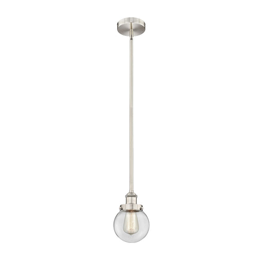 Innovations Beacon 6in 1-Light Mini Pendant | Industrial Brushed Satin Nickel Steel and Clear Glass | Kitchen Island & | Model 616-1SH-SN-G202-6-LED