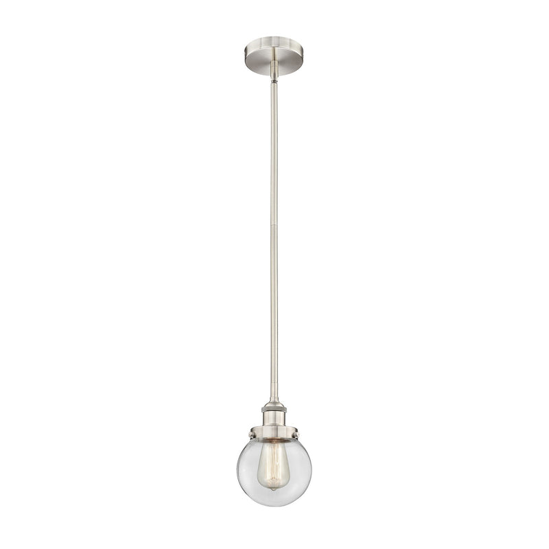 Innovations Beacon 6in 1-Light Mini Pendant | Industrial Brushed Satin Nickel Steel and Clear Glass | Kitchen Island & | Model 616-1SH-SN-G202-6-LED
