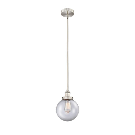 Innovations Beacon 8in 1-Light Mini Pendant | Industrial Brushed Satin Nickel Steel and Clear Glass | Kitchen Island & Dining | Model 616-1SH-SN-G202-8