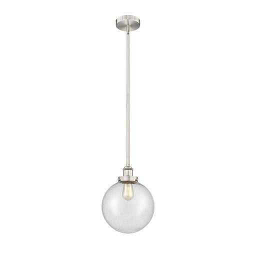 Innovations Beacon 10in 1-Light Mini Pendant | Industrial Brushed Satin Nickel Steel and Seedy Glass | Kitchen Island & Dining | Model 616-1SH-SN-G204-10