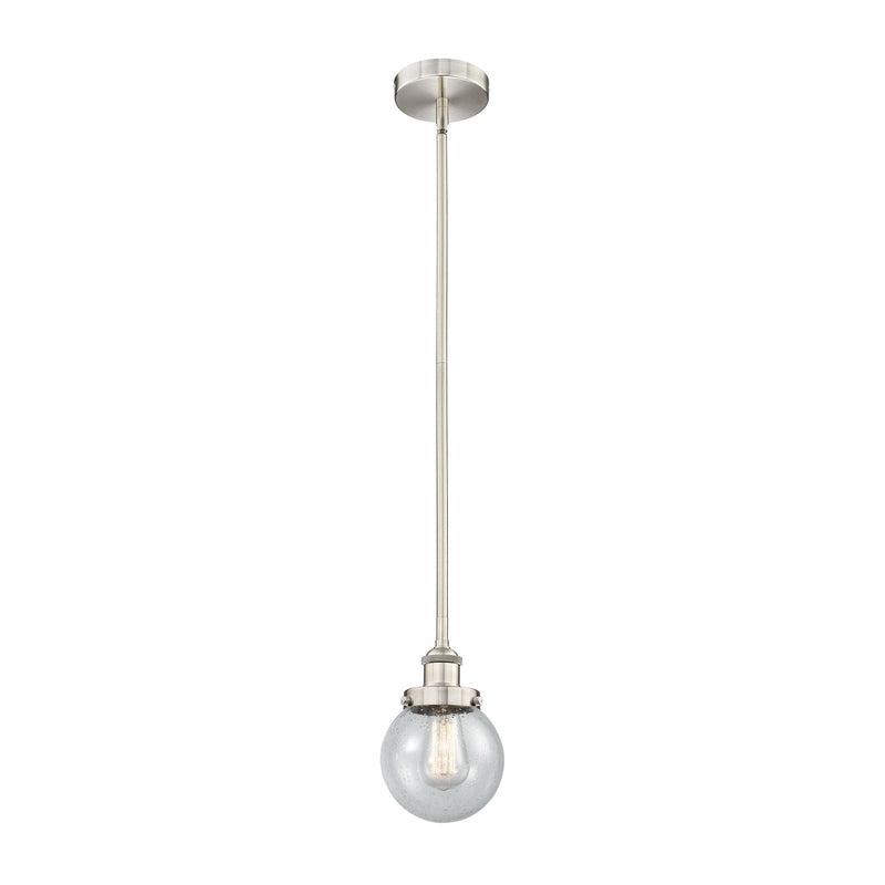 Innovations Beacon 6in 1-Light Mini Pendant | Industrial Brushed Satin Nickel Steel and Seedy Glass | Kitchen Island & Dining | Model 616-1SH-SN-G204-6