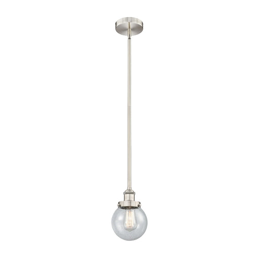 Innovations Beacon 6in 1-Light Mini Pendant | Industrial Brushed Satin Nickel Steel and Seedy Glass | Kitchen Island & | Model 616-1SH-SN-G204-6-LED