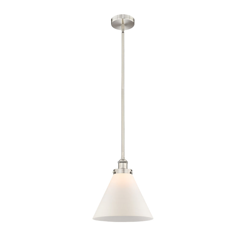 Innovations Cone 12in 1-Light Mini Pendant | Industrial Brushed Satin Nickel and Matte White Frosted Glass | Kitchen Island & | Model 616-1SH-SN-G41-L-LED