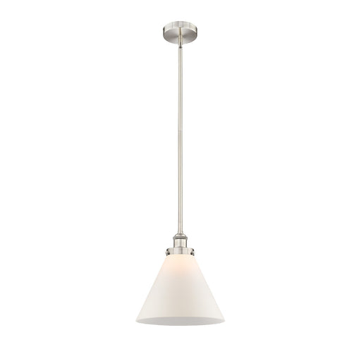 Innovations Cone 12in 1-Light Mini Pendant | Industrial Brushed Satin Nickel and Matte White Frosted Glass | Kitchen Island & | Model 616-1SH-SN-G41-L-LED