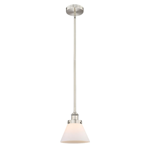 Innovations Cone 8in 1-Light Mini Pendant | Industrial Brushed Satin Nickel and Matte White Frosted Glass | Kitchen Island & | Model 616-1SH-SN-G41-LED