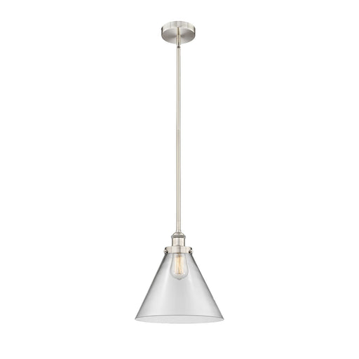 Innovations Cone 12in 1-Light Mini Pendant | Industrial Brushed Satin Nickel Steel and Clear Glass | Kitchen Island & Dining Room | Model 616-1SH-SN-G42-L
