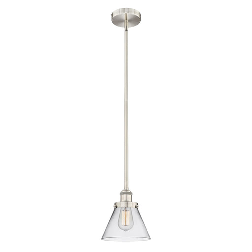 Innovations Cone 8in 1-Light Mini Pendant | Industrial Brushed Satin Nickel and Clear Glass | Kitchen Island & Dining Room | Model 616-1SH-SN-G42-LED