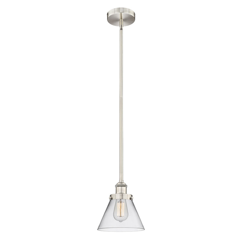 Innovations Cone 8in 1-Light Mini Pendant | Industrial Brushed Satin Nickel and Clear Glass | Kitchen Island & Dining Room | Model 616-1SH-SN-G42-LED
