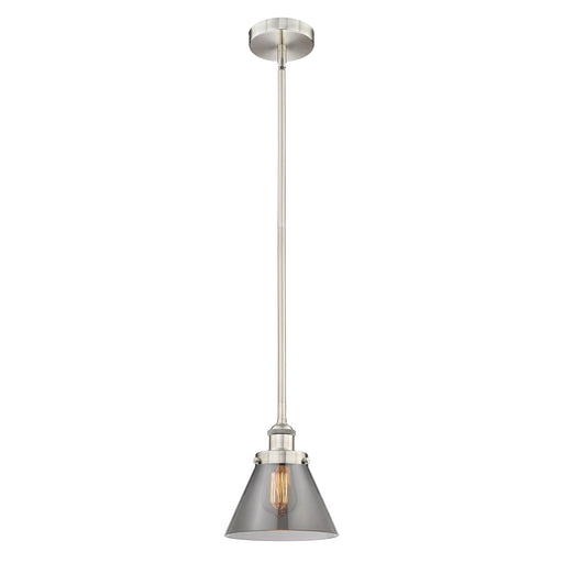 Innovations Cone 8in 1-Light Mini Pendant | Industrial Brushed Satin Nickel Steel and Light Smoke Glass | Kitchen Island & | Model 616-1SH-SN-G43-LED
